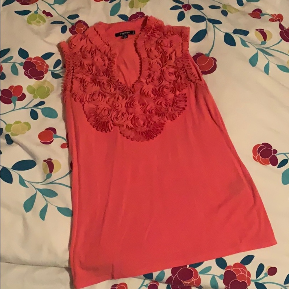 Coral Pink Ruffle Sleeveless Shirt